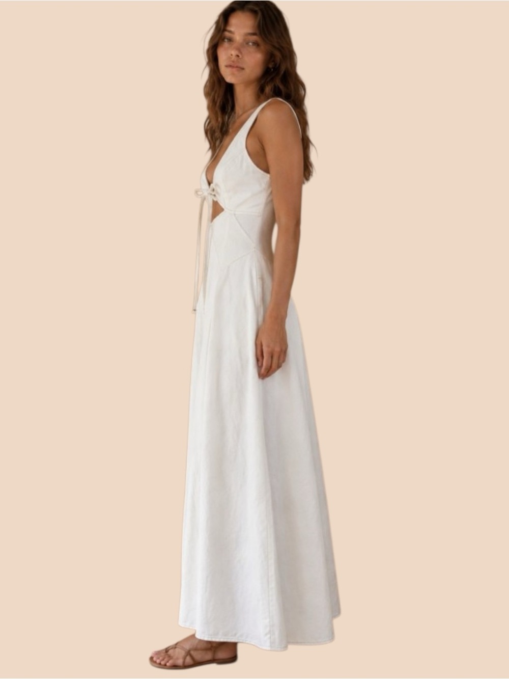 Minimalist Denim Tie‑Front Cutout Maxi Dress- - Picture 3 of 3